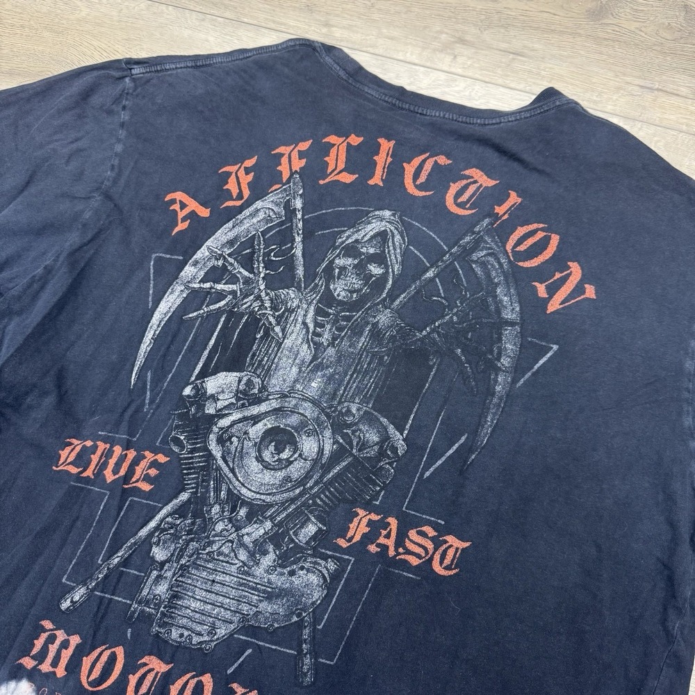 Affliction American Customs S/S T Shirt Men's Sz XXL Biker Skull Grunge STAINS